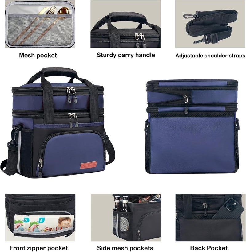 JOINGO Lunch Box For Men/Women,Large Double-layer Insulated Expandable Reusable Leakproof Cooler Bags For Adults,Lunch Bag With Adjustable Shoulder Strap For Office Travel Picnic(Blue) - Image 5